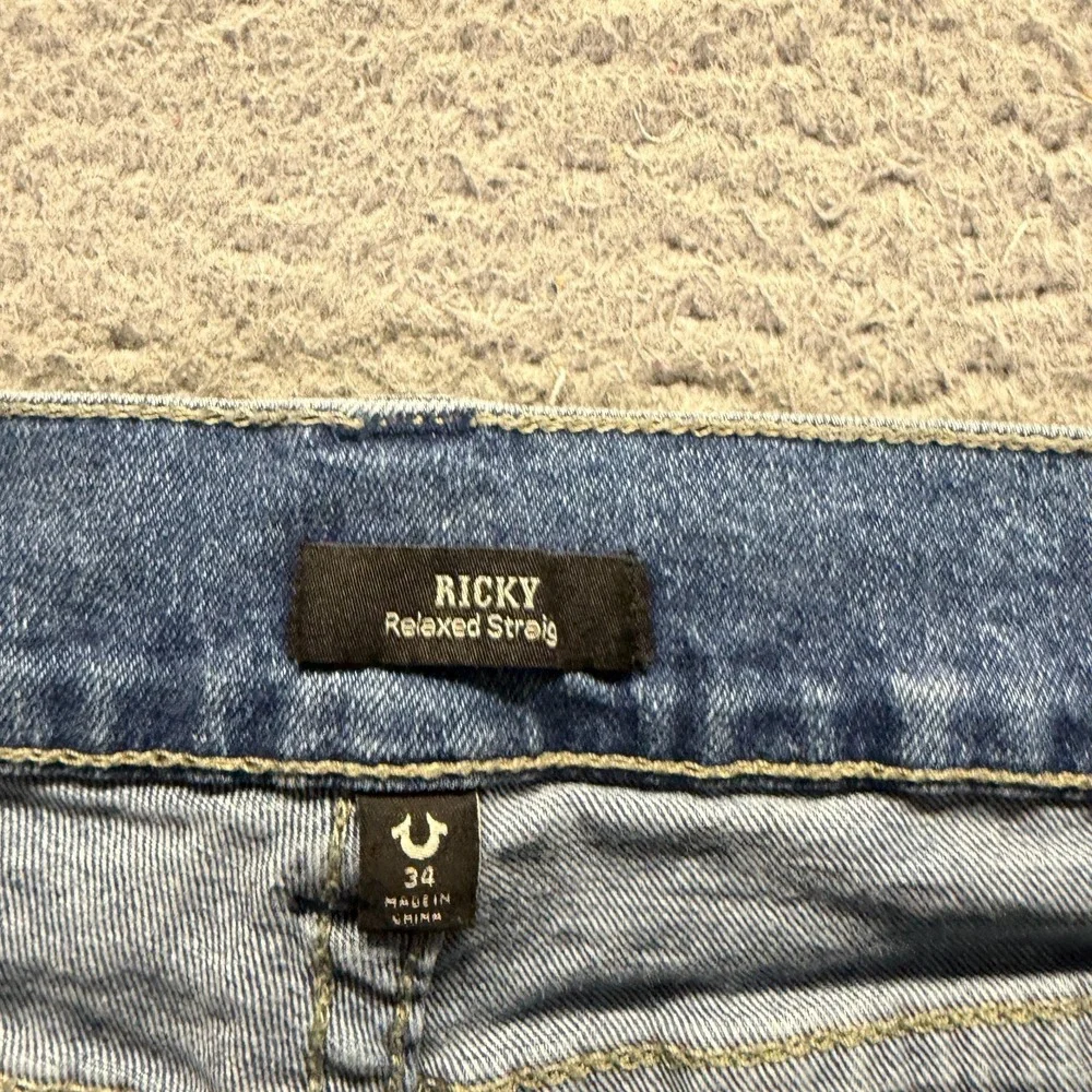 True Religion Ricky Shorts Mens 34 Blue Cotton Denim Bermuda Relaxed Fit Raw Hem